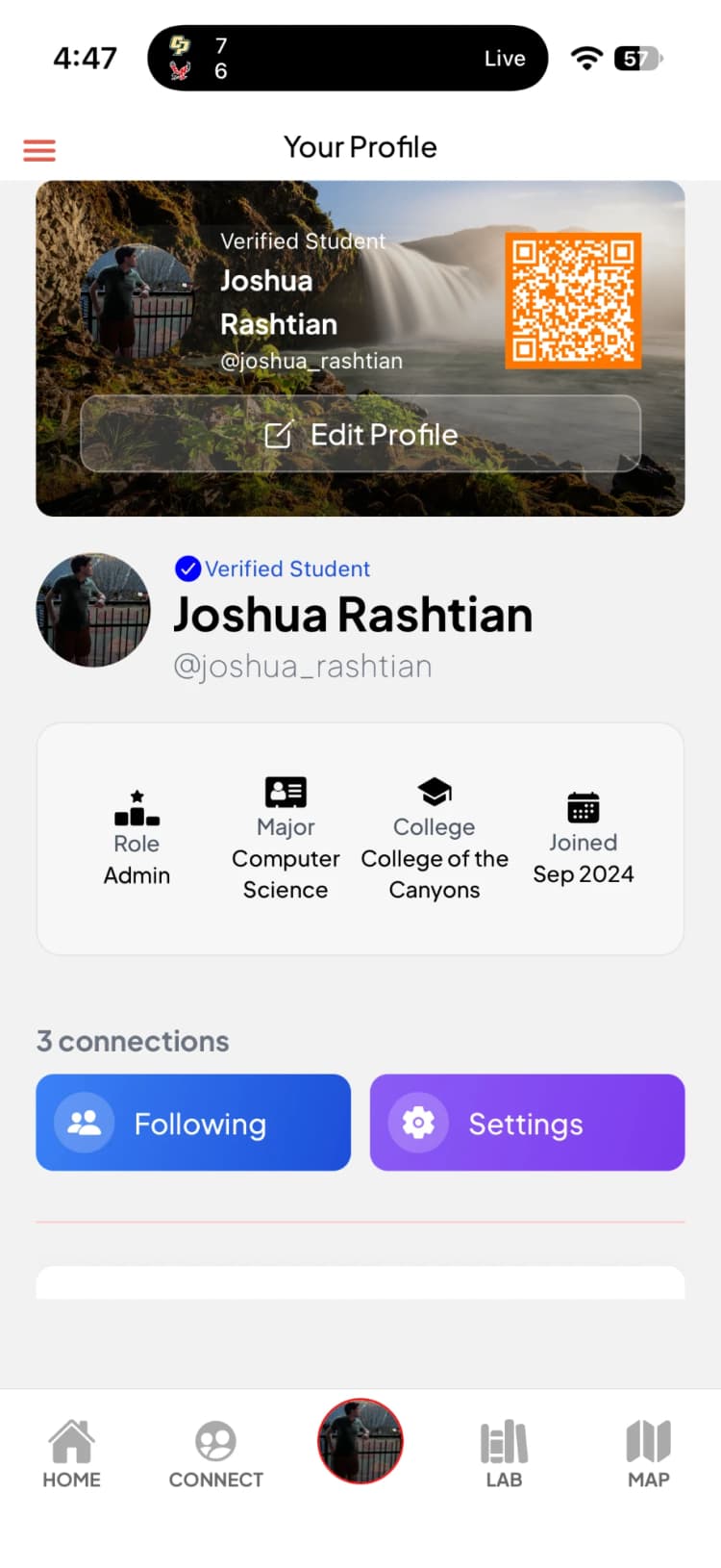 MESAMobile profile screen